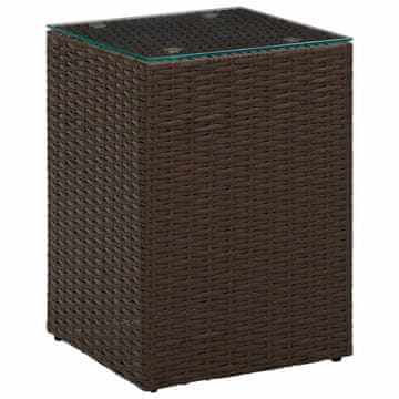 Vidaxl Stranska mizica s stekleno površino rjava 35x35x52cm poli ratan