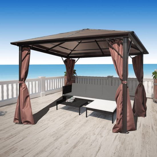 Vidaxl Paviljon z zavesami rjave barve aluminij 300 x 300 cm