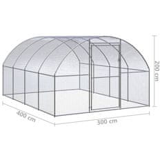 Vidaxl Zunanji kokošnjak 3x4x2 m pocinkano jeklo