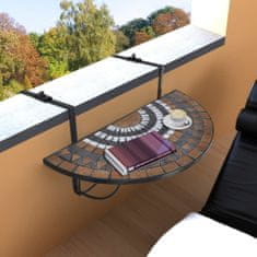 Greatstore Viseča balkonska miza terakota in bela mozaik
