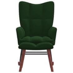 Vidaxl Gugalni stol s stolčkom temno zelen žamet