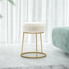 shumee Okrogel stolček, bele barve, oblazinjen s plišastim