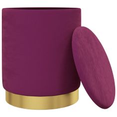 shumee Okrogel stolček s predalom za shranjevanje, vijolične barve, oblazinjen z žametom