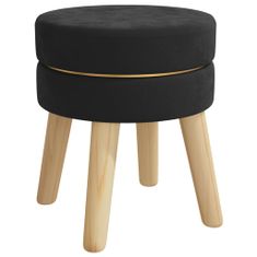 Greatstore Okrogel stolček, črne barve, oblazinjen z žametom