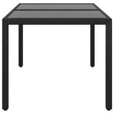 Vidaxl Vrtna miza 150x90x75 cm kaljeno steklo in poli ratan črna