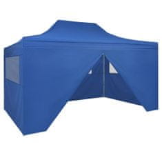 Greatstore Zložljivi šotor pop-up s 4 stranicami 3x4,5 m modre barve
