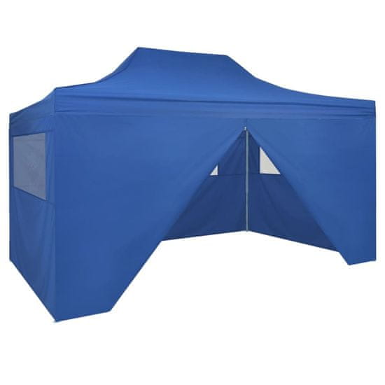shumee Zložljiv šotor s škarjami in štirimi stranskimi stenami 3 x 4,5 m modra