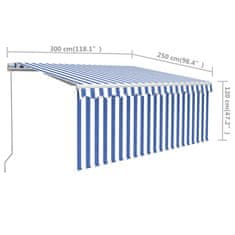 Vidaxl Ročno zložljiva tenda s senčilom 3x2,5 m modra in bela