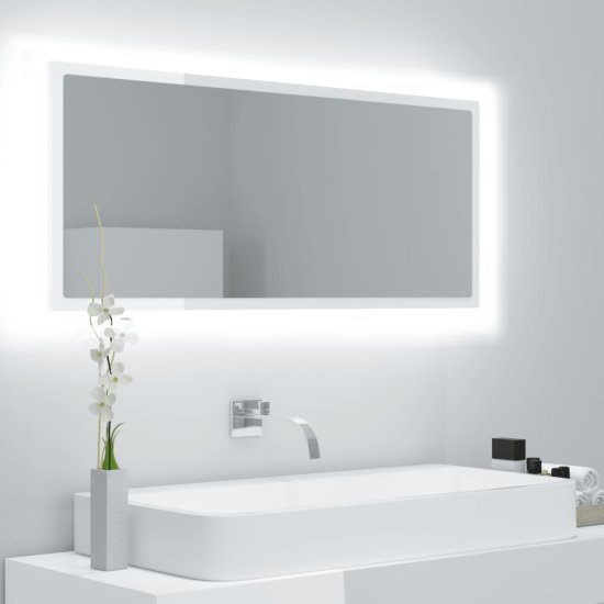 Vidaxl LED kopalniško ogledalo visok sijaj belo 100x8,5x37 cm