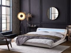 Beliani Vodna postelja, LED eko usnje 140 x 200 cm bela AVIGNON