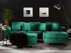 Beliani Leva stran žametnega kavča s taburejem temno zelene barve OSLO