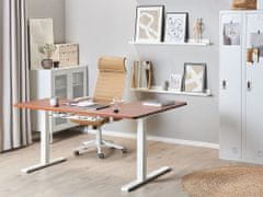Beliani Kotna električna pisalna miza leva stran 160 x 110 cm temni les z belo barvo DESTIN II