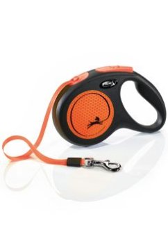 Flexi Neon New M povodec 5m/25kg črna/oranžna