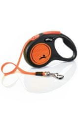 Flexi Neon New S povodec 5m/15kg črna/oranžna