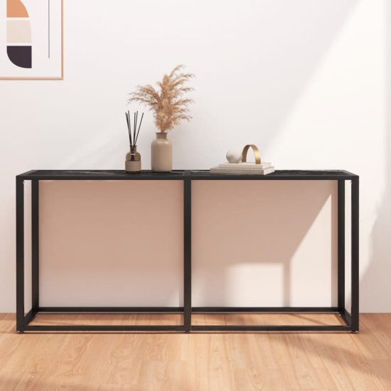 Vidaxl Konzolna mizica črn marmor 160x35x75,5 cm kaljeno steklo