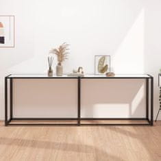 Vidaxl Konzolna mizica beli marmor 220x35x75,5 cm kaljeno steklo