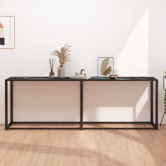 Vidaxl Konzolna mizica črn marmor 220x35x75,5 cm kaljeno steklo