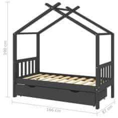 Vidaxl Otroški posteljni okvir s predalom temno siva borovina 80x160cm