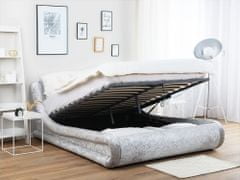 Beliani Srebrna žametna postelja s shrambo 160x200 cm AVIGNON