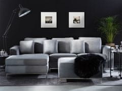 Beliani Desni velurni kavč s taburejem svetlo sive barve OSLO