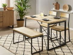 Beliani Jedilni set jedilna miza 2 stola in klop svetlega lesa s črno barvo FLIXTON