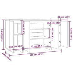 Vidaxl Komoda dimljeni hrast 135x41x75 cm iverna plošča