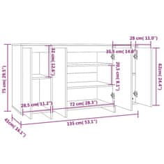 Greatstore Komoda rjavi hrast 135x41x75 cm iverna plošča