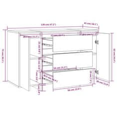 Vidaxl Komoda s 3 predali bela 120x41x75 cm iverna plošča