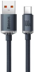 BASEUS Crystal Shine Series podatkovni kabel, Type-A/Type-C, 100 W, FC, 1,2m, črn (CAJY000401)