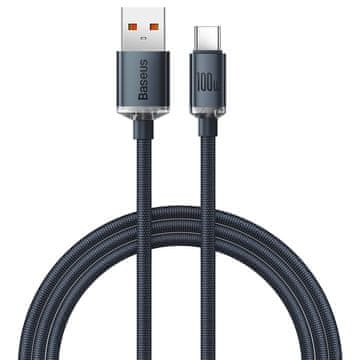 BASEUS Crystal Shine Series podatkovni kabel, Type-A/Type-C, 100 W, FC, 1,2m, črn (CAJY000401)