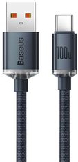 BASEUS Crystal Shine Series polnilni/podatkovni kabel USB-A/USB-C, 100 W, 2 m, črn (CAJY000501)