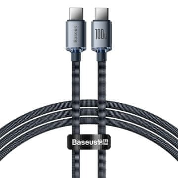 BASEUS Crystal Shine Series polnilni/podatkovni kabel USB-C/USB-C, 100 W, 1,2m, črn (CAJY000601)