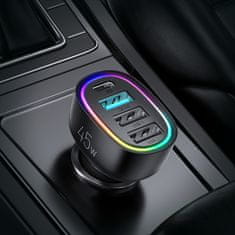 Joyroom JR-CL09 avto polnilec 3x USB 1x USB-C 45W, črna