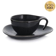 DUKA TIME BLACK skodelica s podstavkom 150 ml grafitni porcelan