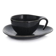 DUKA TIME BLACK skodelica s podstavkom 150 ml grafitni porcelan