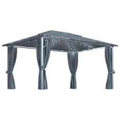 Vidaxl Paviljon z zaveso in lučkami 400x300 cm antraciten aluminij