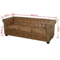 Vidaxl Chesterfield Kavč Dvosed in Trosed Komplet Rjave Barve
