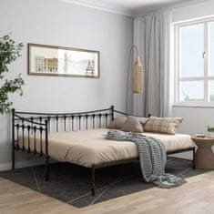 Vidaxl Izvlečni posteljni okvir črn iz kovine 90x200 cm