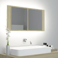 Vidaxl LED kopalniška omarica z ogledalom sonoma hrast 90x12x45 cm