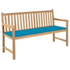 Vidaxl Vrtna klop z modro blazino 150 cm trdna tikovina