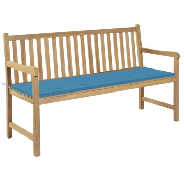 Vidaxl Vrtna klop z modro blazino 150 cm trdna tikovina