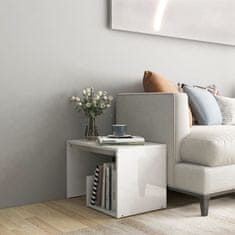 Vidaxl Stranska mizica visok sijaj bela 59x36x38 cm iverna plošča