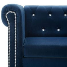 Vidaxl Kavč Chesterfield L oblike žametna obloga 199x142x72 cm moder