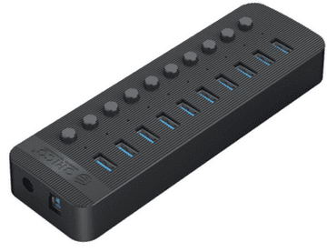 Orico CT2U3-10AB USB hub, 10 vhodov, USB 3.0, s stikali, zunanje napajanje, črn (CT2U3-10AB-EU-BK-BP)