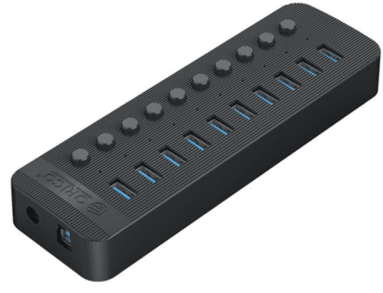 Orico CT2U3-10AB USB hub, 10 vhodov, USB 3.0, s stikali, zunanje napajanje, črn (CT2U3-10AB-EU-BK-BP)