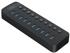 Orico CT2U3-10AB USB hub, 10 vhodov, USB 3.0, s stikali, zunanje napajanje, črn (CT2U3-10AB-EU-BK-BP)