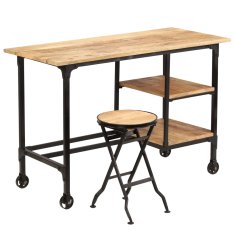 Vidaxl Pisalna miza z zložljivim stolčkom trdni mangov les 115x50x76cm