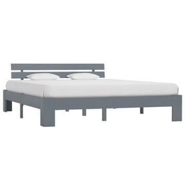 Vidaxl Posteljni okvir z vzglavjem siv 160x200 cm trdna borovina