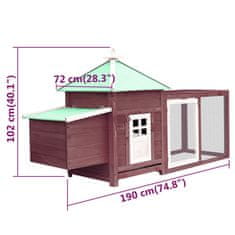 Vidaxl Kokošnjak z gnezdom mocha 190x72x102 cm trden les jelke