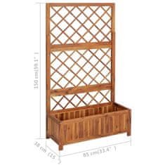Vidaxl Visoka greda z oporno mrežo 85x38x150 cm trden akacijev les